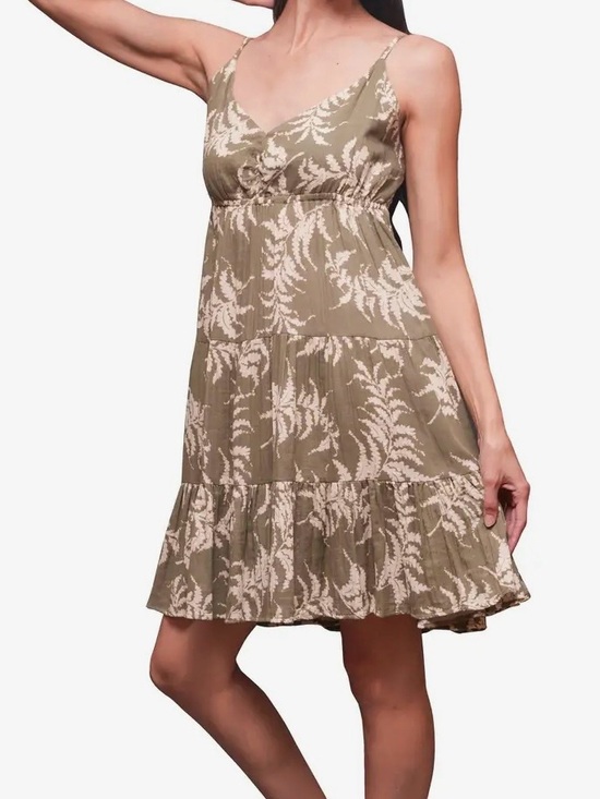 Sacred Threads Dresses & Skirts - Sacred Threads Olive & White Floral Tiered Spaghetti-Strap Dress